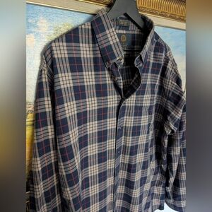 Viyella Navy Brown Plaid Wool Flannel